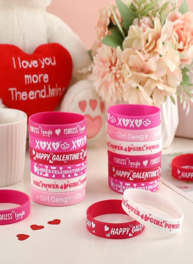 Ferreve 60 Pcs Galentine's Day Wristband Bulk Friends Silicone Bracelets Pink Red Valentine's Day Wristband Bulk for Friendship Gift Items Bag Valentine Exchange Gifts Party Decoration Supplies - Image 3